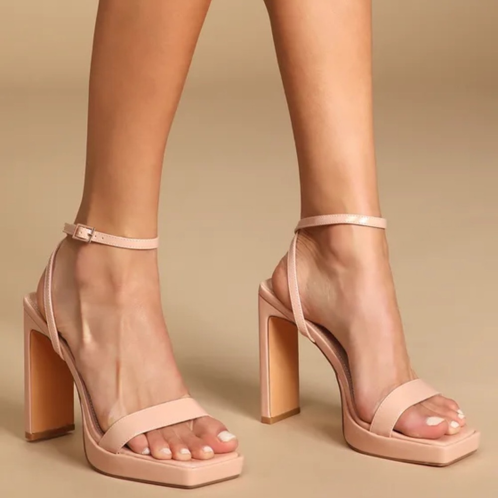 NUDE ANKLE STRAP OPEN TOE HIGH HEEL SANDAL / Size 9 / 4-INCH HEEL
